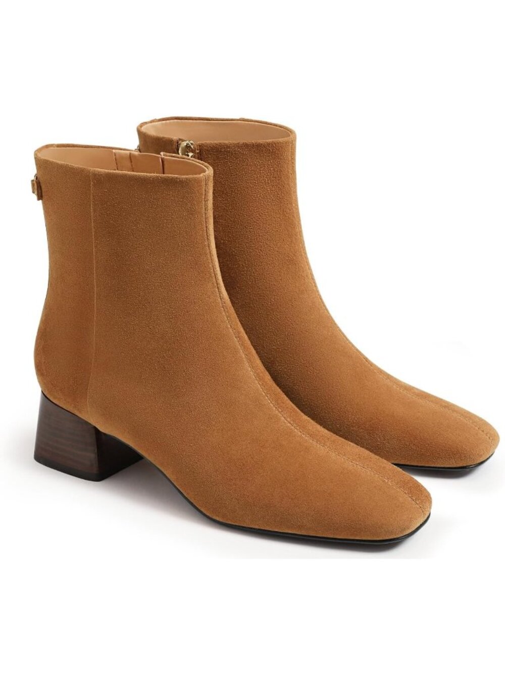 Women's Brown Chunky Low Heel Side Zipper Square Toe Chelsea Ankle Boots